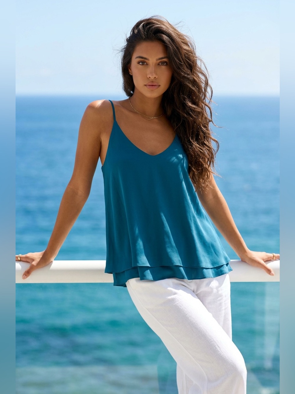 Krisa NWT Double Layer Cami in Mystical Blue in 100% Polyester.